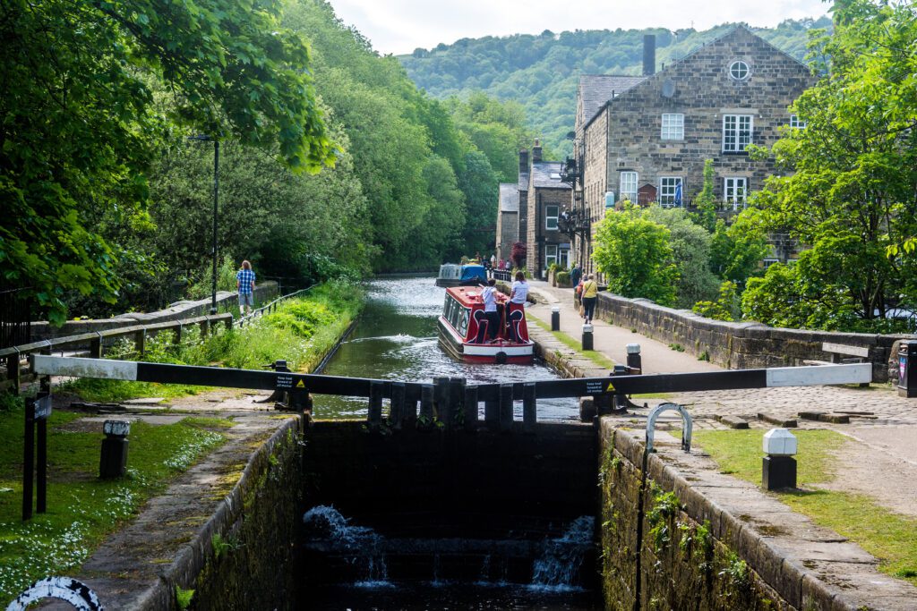 Lock and lock gates at Hebden Bridge.
